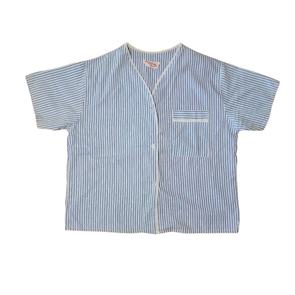 Vtg Lady Lindsay Pajama Set Women's Large Lounge Pinstriped Short Sleeve Shorts - Picture 7 of 9